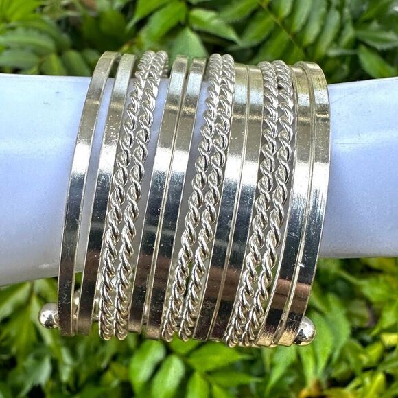 Silver tone open cuff bracelet - Picture 2 of 4
